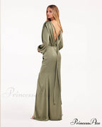 Fancy Olive Silk Charming Maxi Evening Dress image 4
