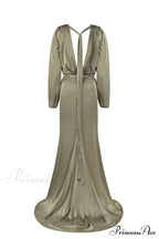 Fancy Olive Silk Charming Maxi Evening Dress image 3