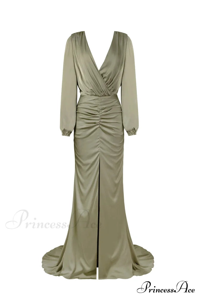 Fancy Olive Silk Charming Maxi Evening Dress image 1