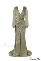 Fancy Olive Silk Charming Maxi Evening Dress image 1