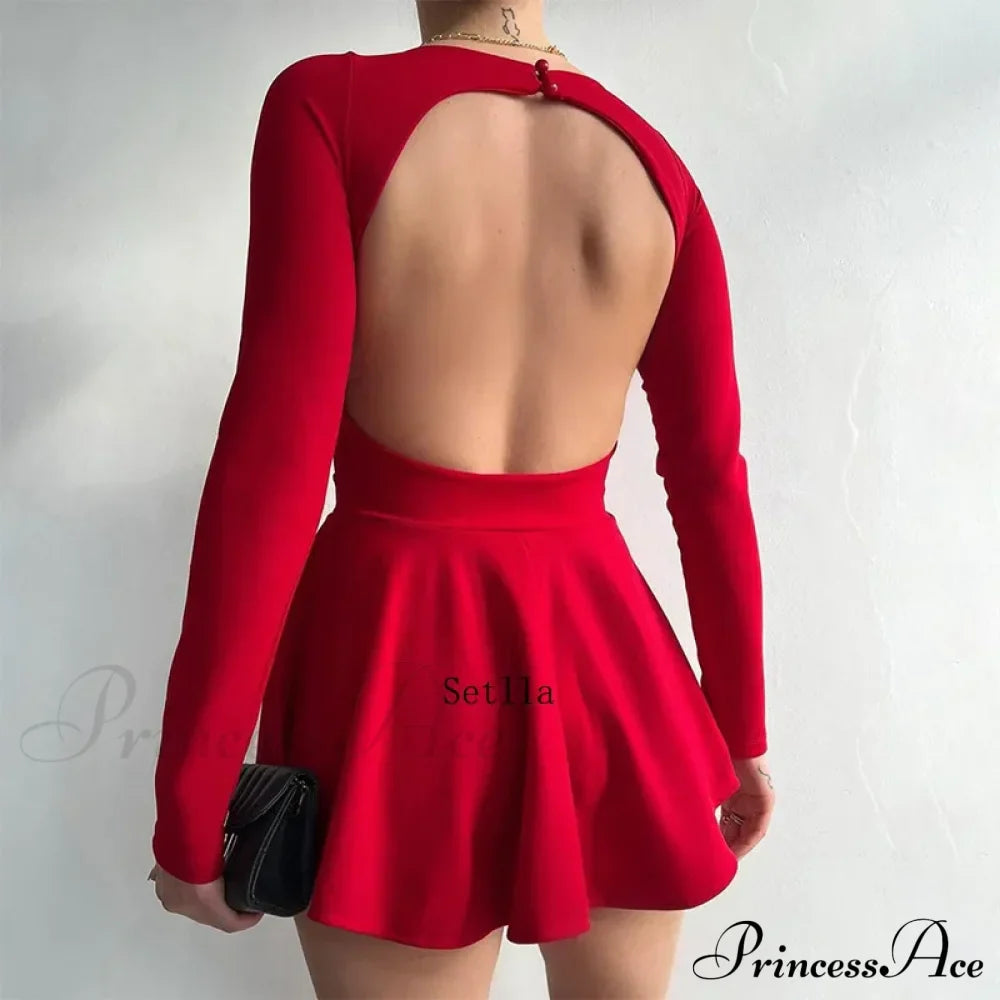 Fashion Backless V Neck A-Line Mini Dress image 6