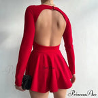 Fashion Backless V Neck A-Line Mini Dress image 6