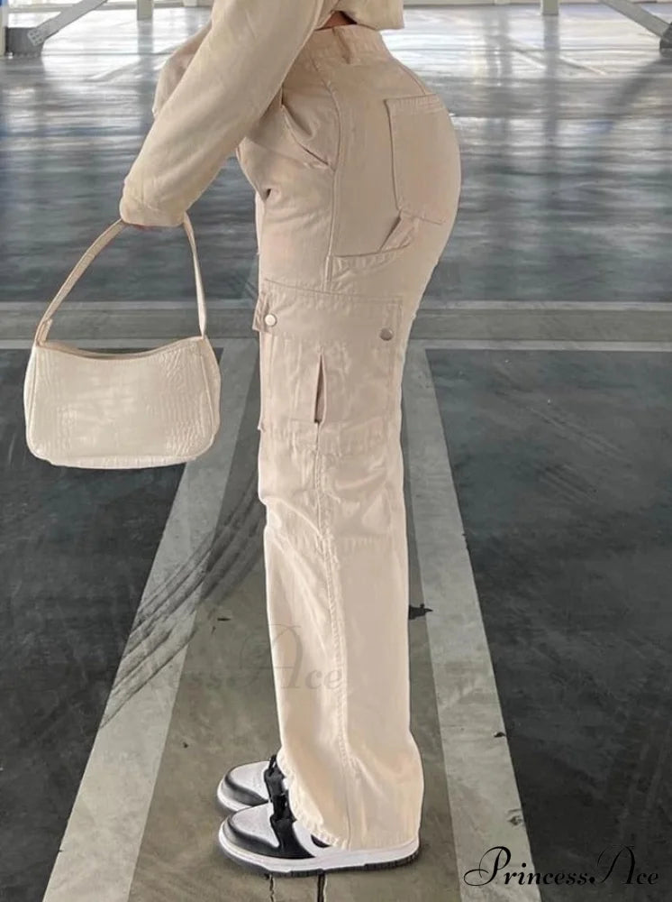 Fashion Baggy Cargo Big Pockets Pants Vintage Slim Y2k Women Waist Denim ArmyGreen High Khaki Streetwear Trousers image 2