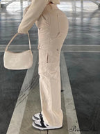Fashion Baggy Cargo Big Pockets Pants Vintage Slim Y2k Women Waist Denim ArmyGreen High Khaki Streetwear Trousers image 2