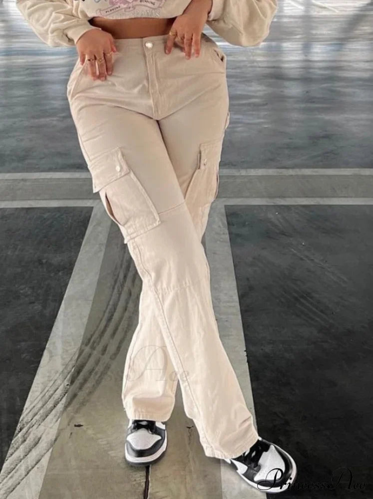 Fashion Baggy Cargo Big Pockets Pants Vintage Slim Y2k Women Waist Denim ArmyGreen High Khaki Streetwear Trousers image 3
