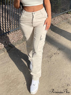 Fashion Baggy Cargo Big Pockets Pants Vintage Slim Y2k Women Waist Denim ArmyGreen High Khaki Streetwear Trousers image 5