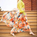 Fashion Boho Chiffon Floral Long High Waist Pleated Skirt image 3