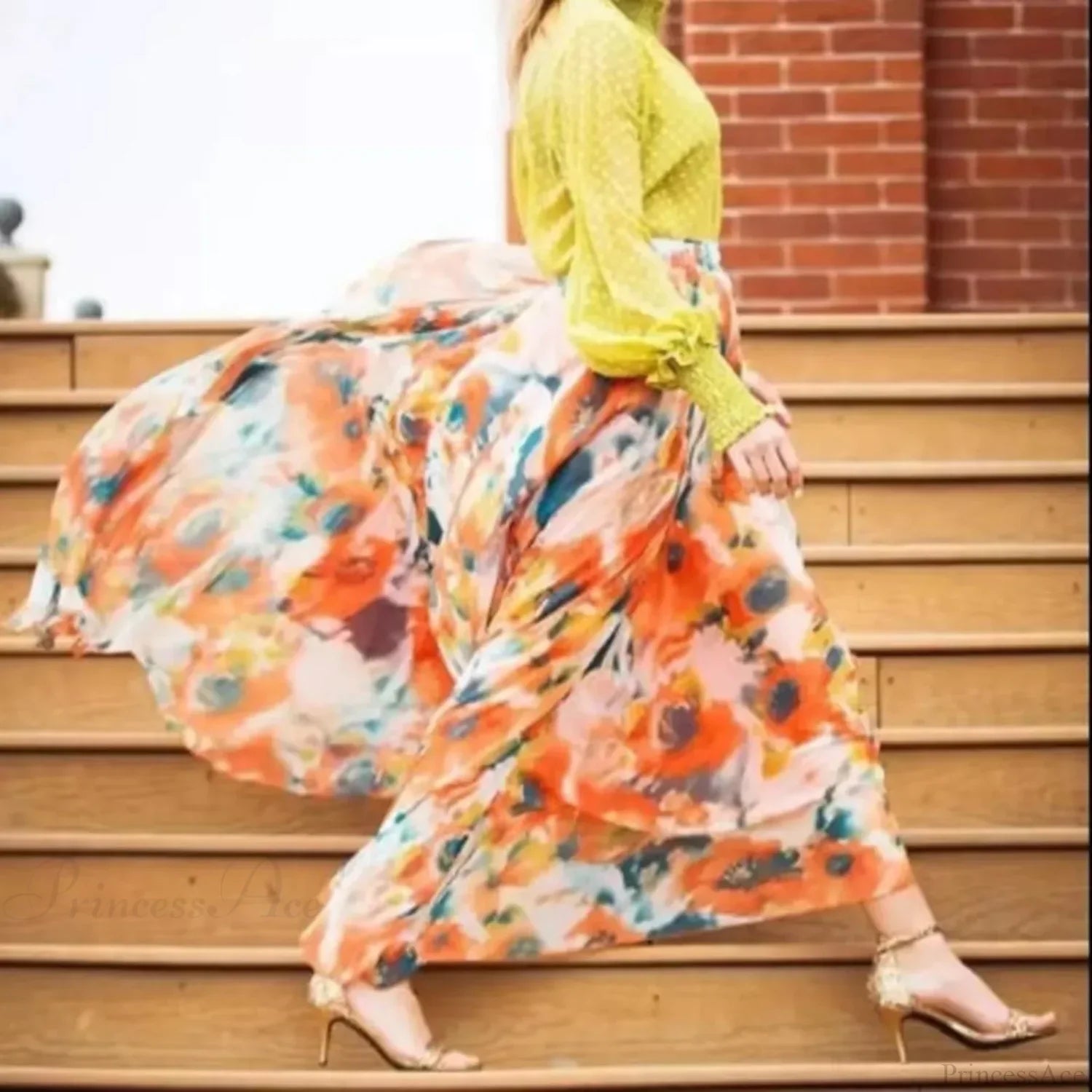 Fashion Boho Chiffon Floral Long High Waist Pleated Skirt image 3