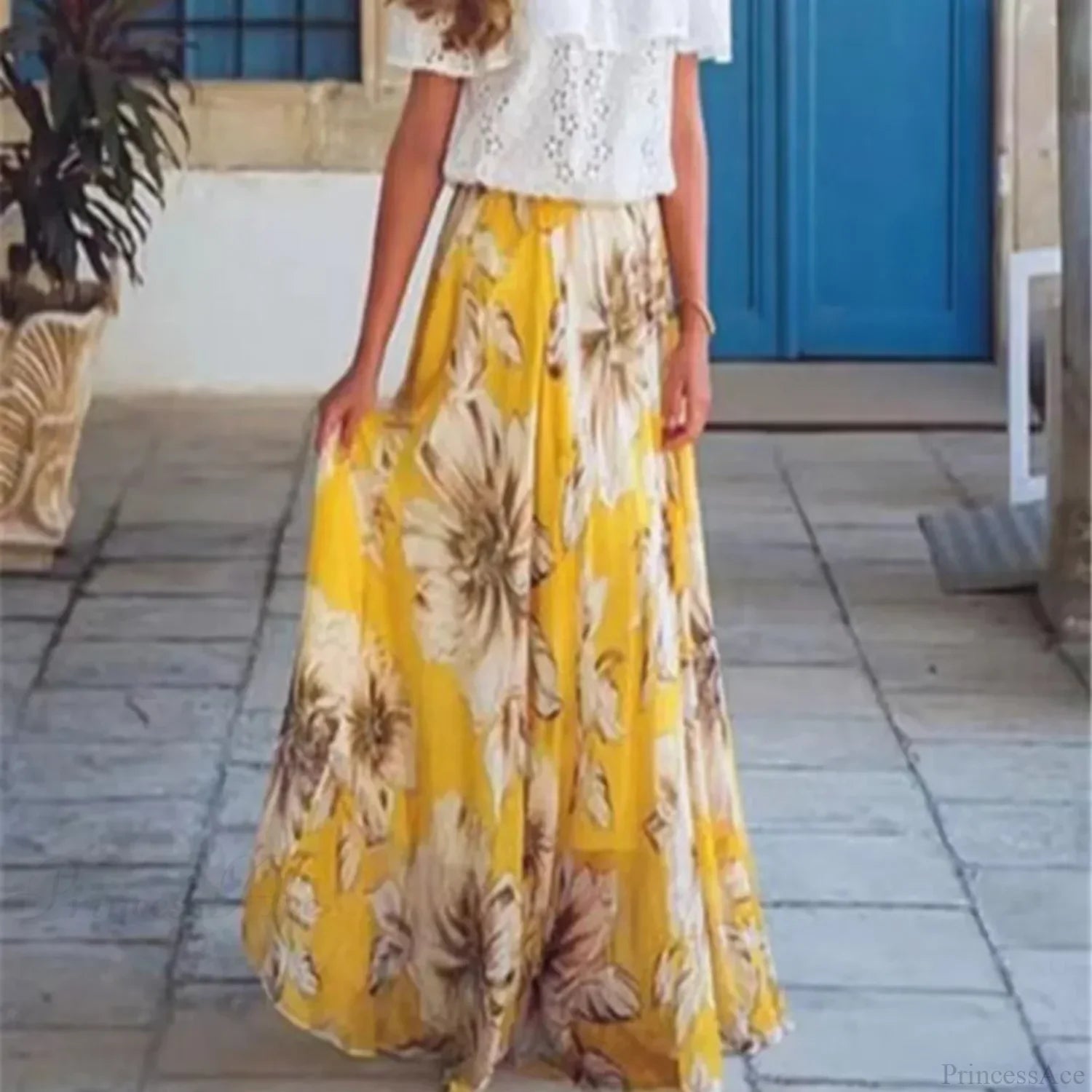 Fashion Boho Chiffon Floral Long High Waist Pleated Skirt image 2