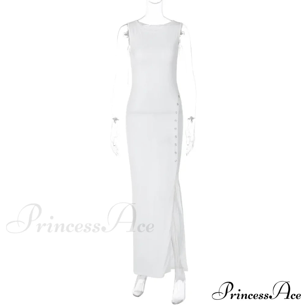 Fashion Button Knitted Sleeveless Slit Summer Elegant Solid Vestido Midi Dress image 6