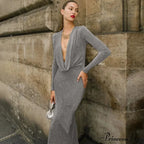 Fashion Club Draped Silk Long Sleeve Maxi Dress image 1