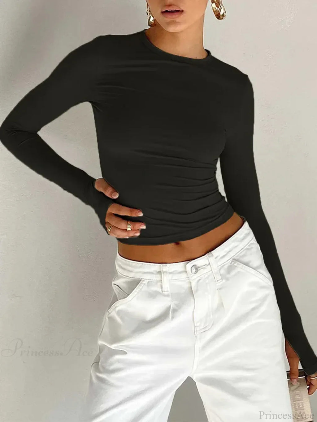 Fashion Crew Neck Slim Fit Long Sleeve Knit Top with Thumb Holes image 5