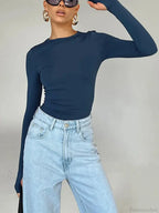 Fashion Crew Neck Slim Fit Long Sleeve Knit Top with Thumb Holes image 6