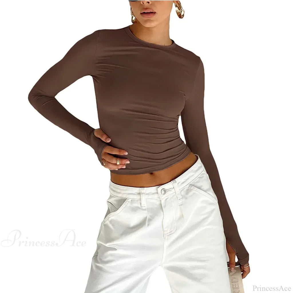 Fashion Crew Neck Slim Fit Long Sleeve Knit Top with Thumb Holes image 7