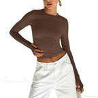 Fashion Crew Neck Slim Fit Long Sleeve Knit Top with Thumb Holes image 7