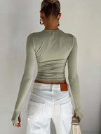 Fashion Crew Neck Slim Fit Long Sleeve Knit Top with Thumb Holes image 2