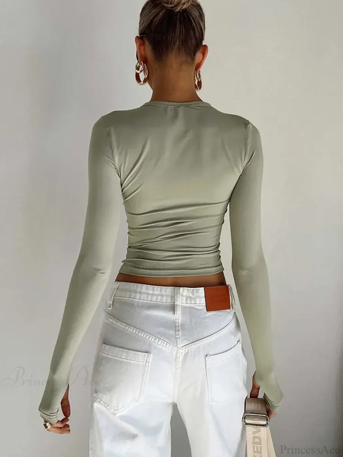Fashion Crew Neck Slim Fit Long Sleeve Knit Top with Thumb Holes image 2