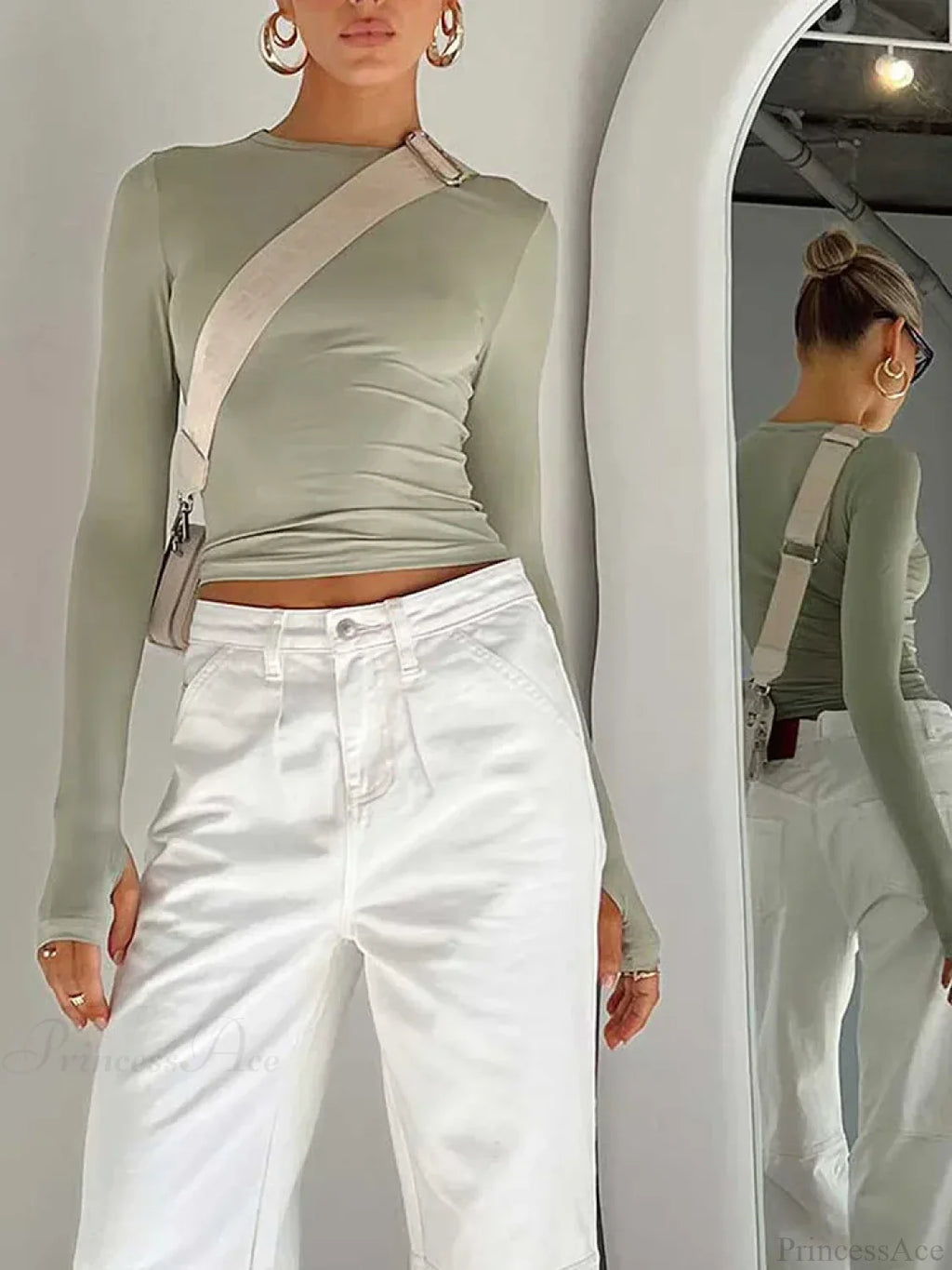 Fashion Crew Neck Slim Fit Long Sleeve Knit Top with Thumb Holes image 3