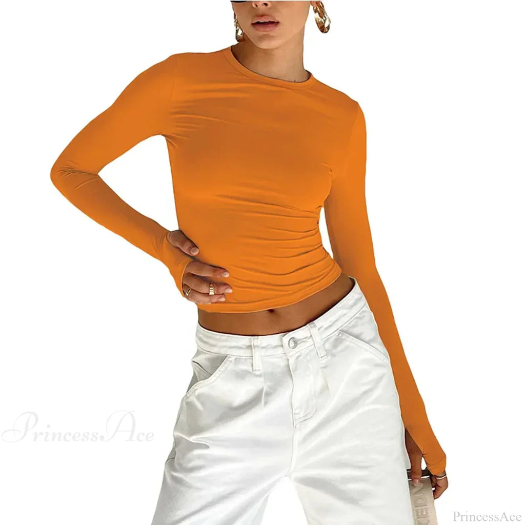 Fashion Crew Neck Slim Fit Long Sleeve Knit Top with Thumb Holes image 8