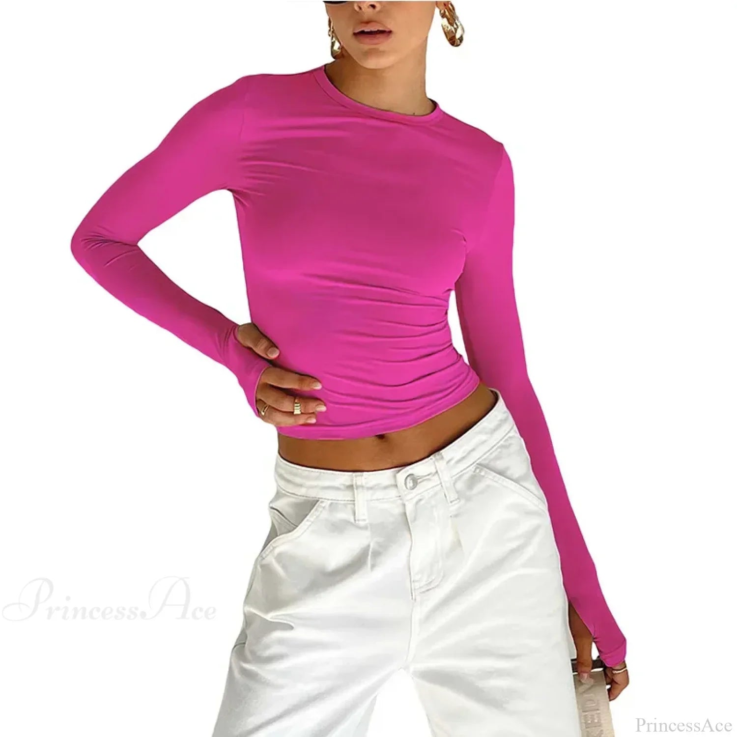 Fashion Crew Neck Slim Fit Long Sleeve Knit Top with Thumb Holes image 10