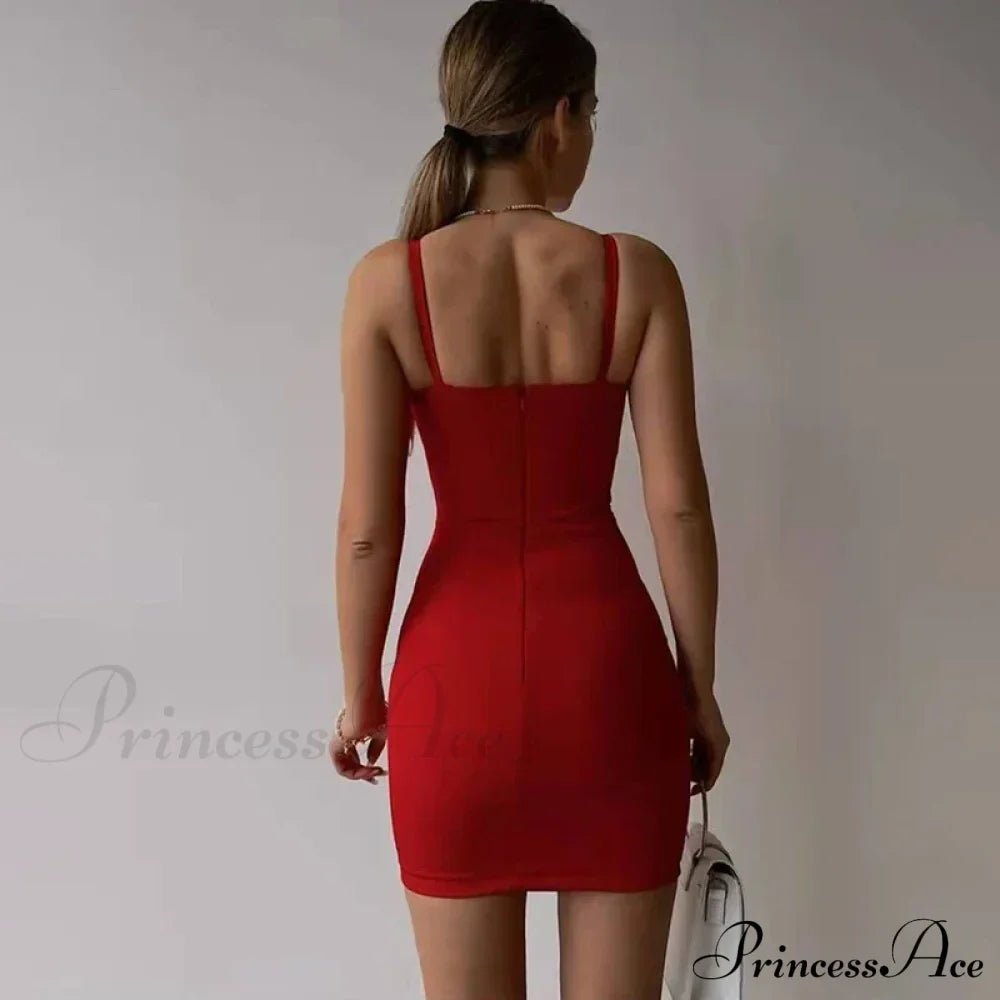 Fashion Elegant Patch Slim Fit Spaghetti Strap Backless Mini Dress image 3