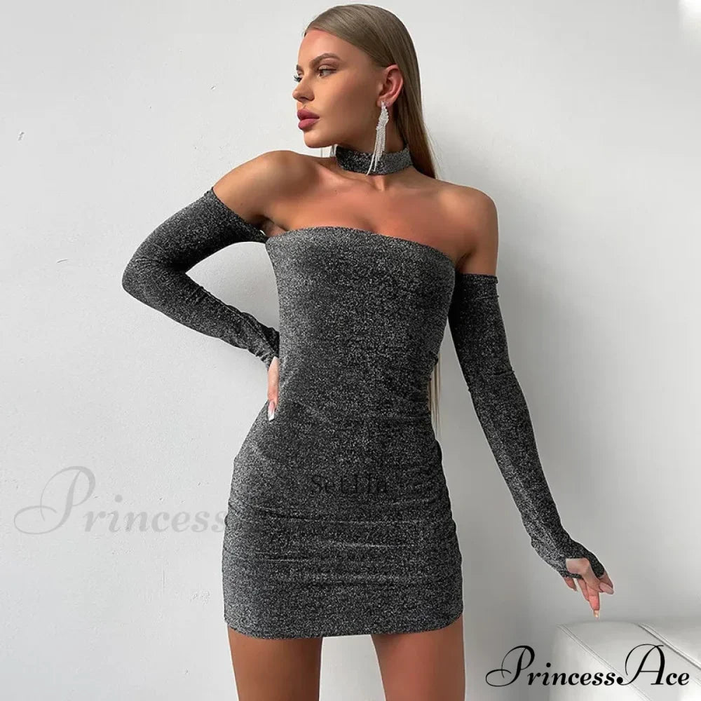 Fashion Glitter Off Shoulder Mini Dress image 1