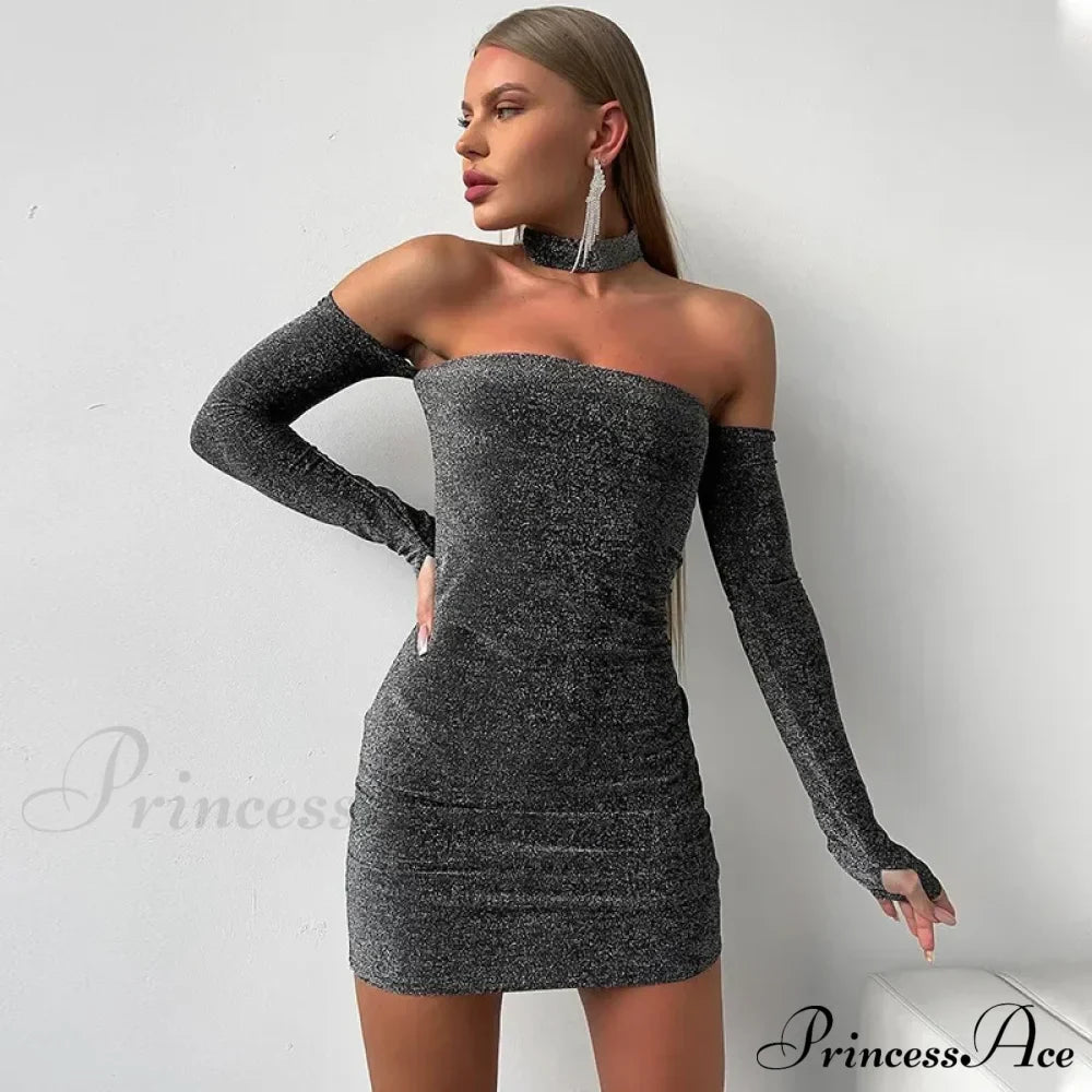 Fashion Glitter Off Shoulder Mini Dress image 9