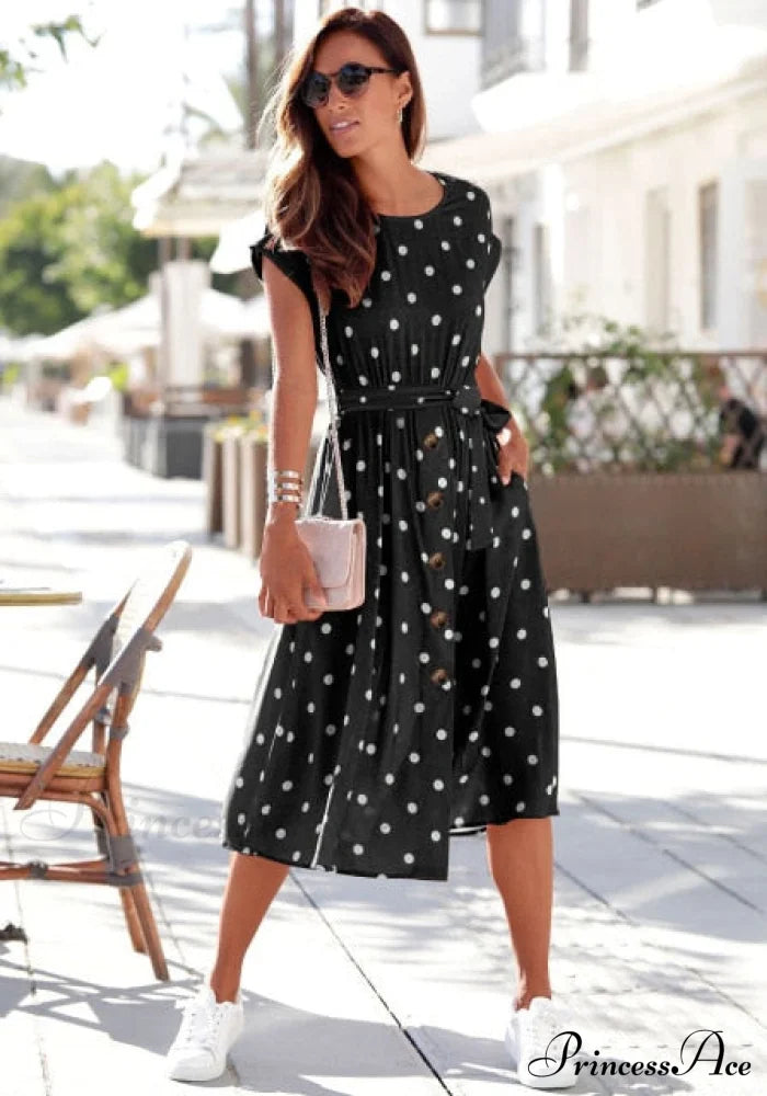Fashion O Neck Print Polka Dot Dress image 4