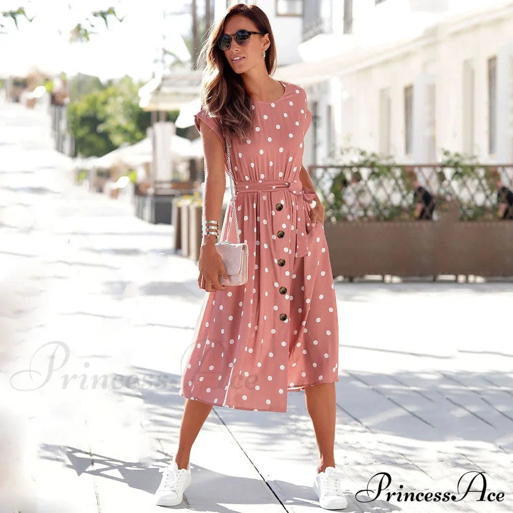 Fashion O Neck Print Polka Dot Dress image 1