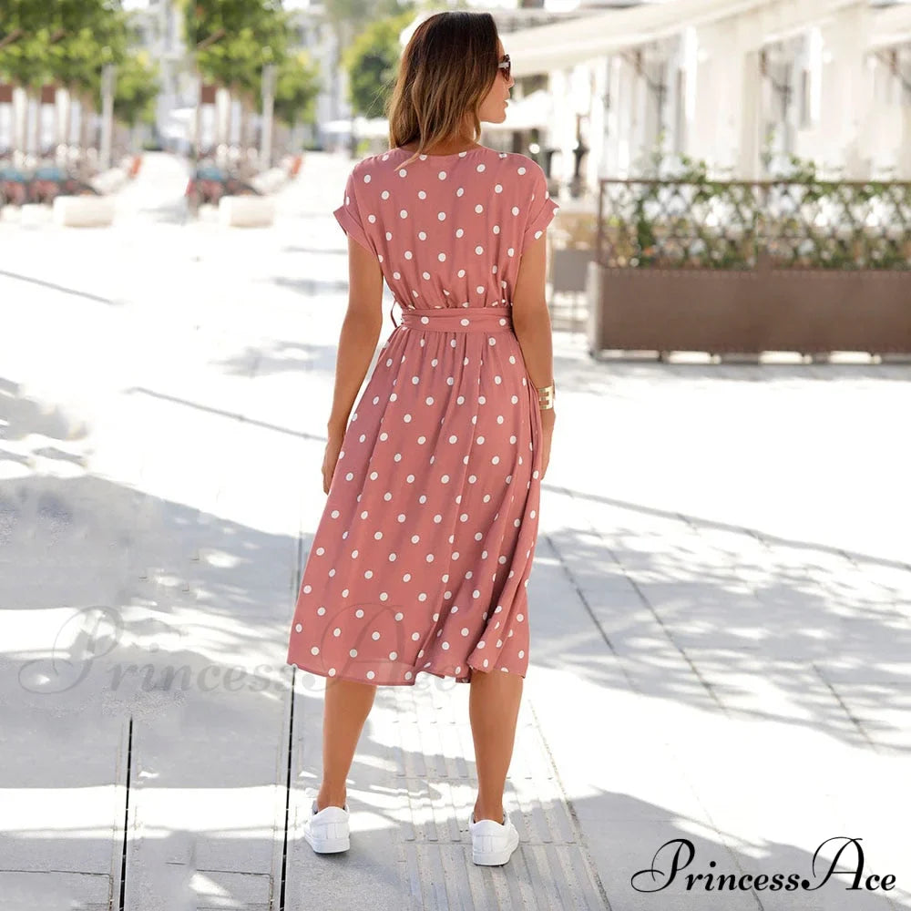 Fashion O Neck Print Polka Dot Dress image 5