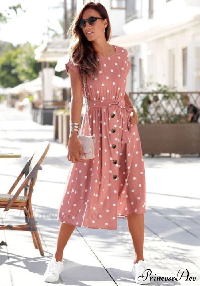 Fashion O Neck Print Polka Dot Dress image 3