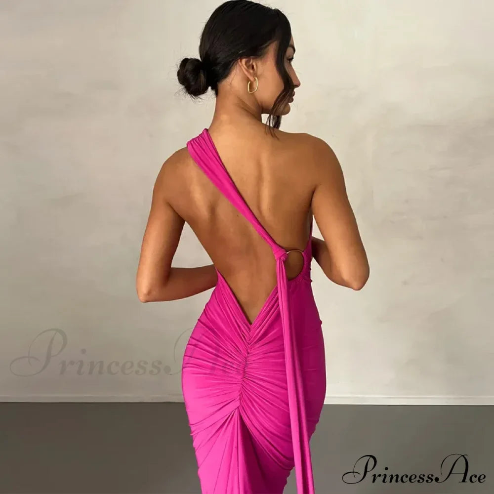 Fashion One Shoulder Elegant Long Sleeve Split Maxi Dress image 3