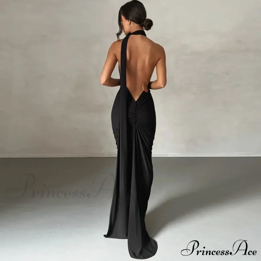 Fashion One Shoulder Elegant Long Sleeve Split Maxi Dress image 2