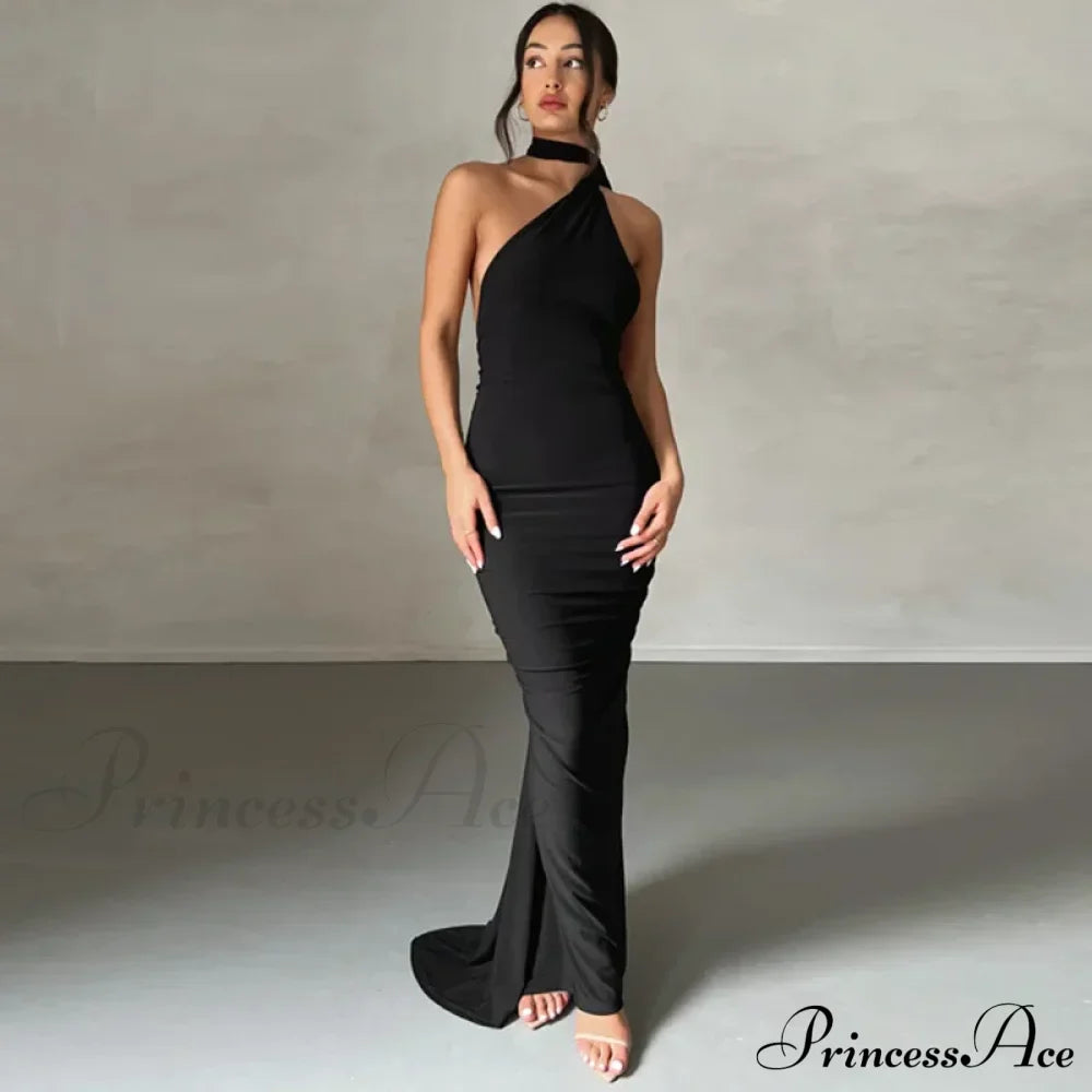 Fashion One Shoulder Elegant Long Sleeve Split Maxi Dress image 1
