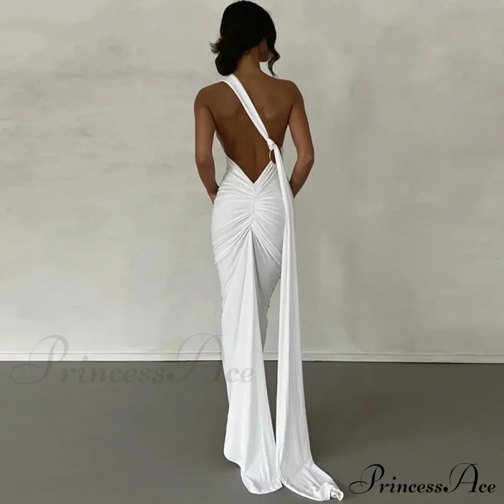 Fashion One Shoulder Elegant Long Sleeve Split Maxi Dress image 5