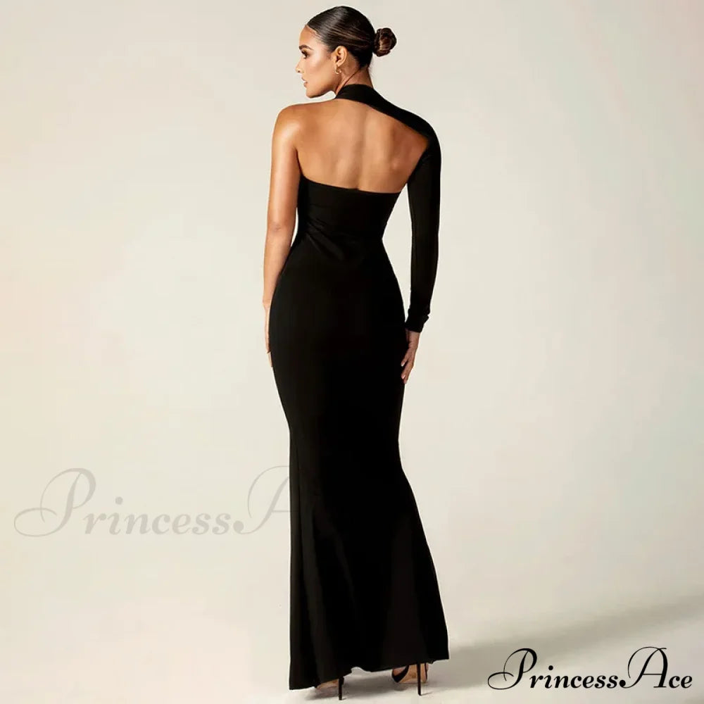 Fashion One Shoulder Split Long Sleeve Vestido Gown Maxi Dress image 6