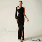 Fashion One Shoulder Split Long Sleeve Vestido Gown Maxi Dress image 4