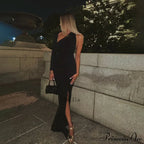 Fashion One Shoulder Split Long Sleeve Vestido Gown Maxi Dress image 2