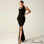 Fashion One Shoulder Split Long Sleeve Vestido Gown Maxi Dress image 5