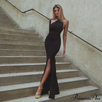 Fashion One Shoulder Split Long Sleeve Vestido Gown Maxi Dress image 7