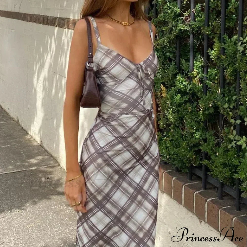 Fashion Plaid Print Outfits Maxi Dress image 1