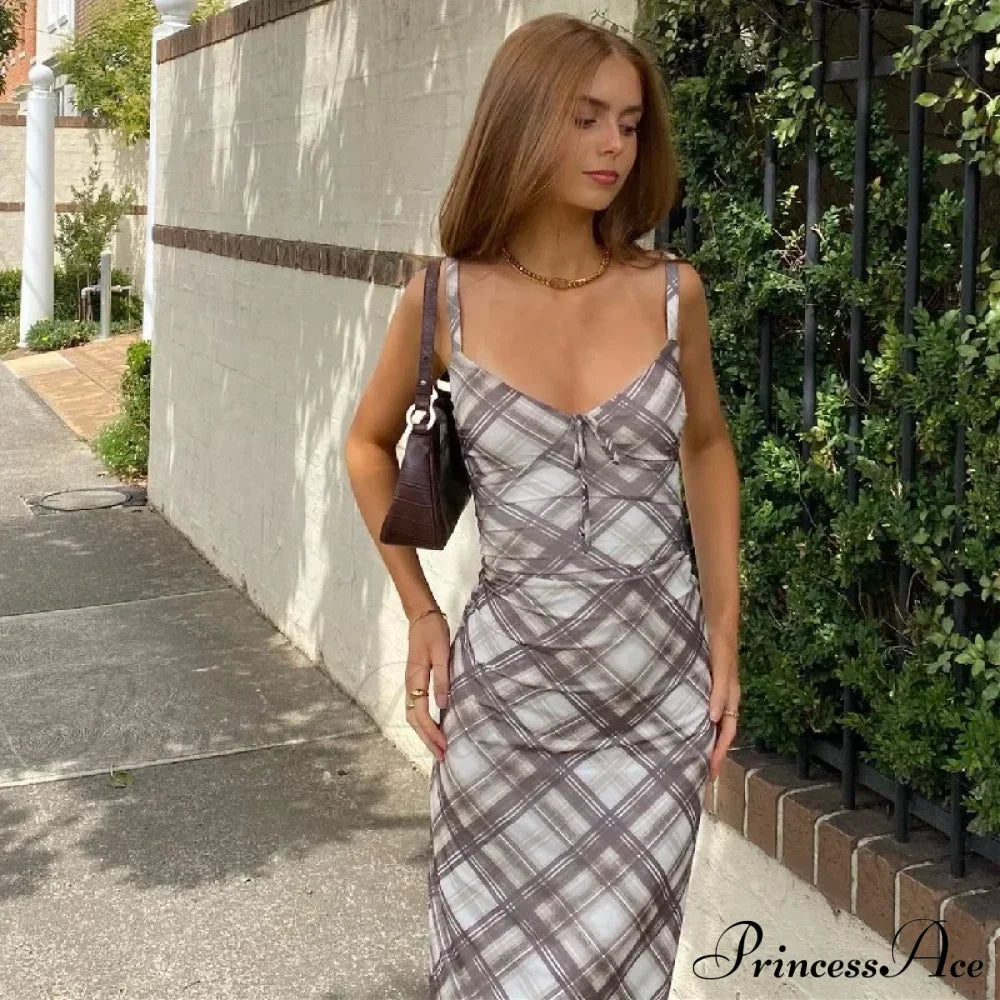 Fashion Plaid Print Outfits Maxi Dress image 2