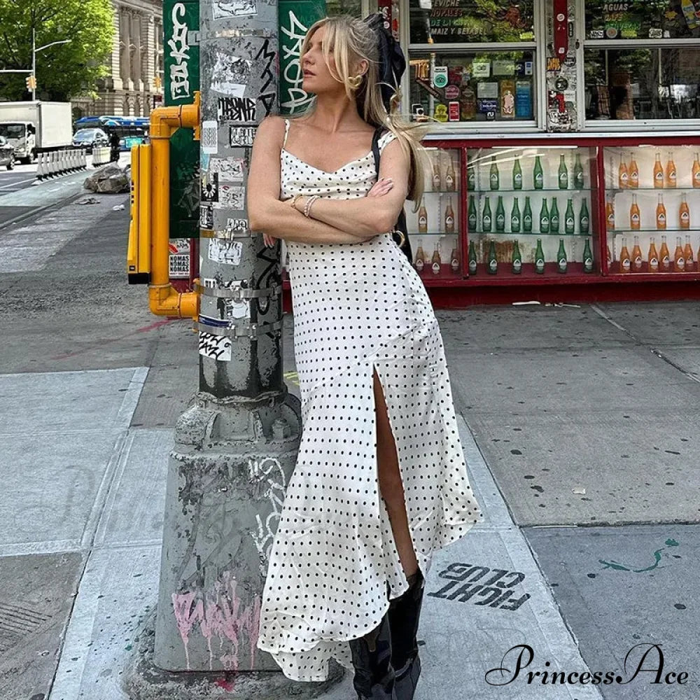 Fashion Polka Dots Draped Sexy Backless Maxi Dress image 5
