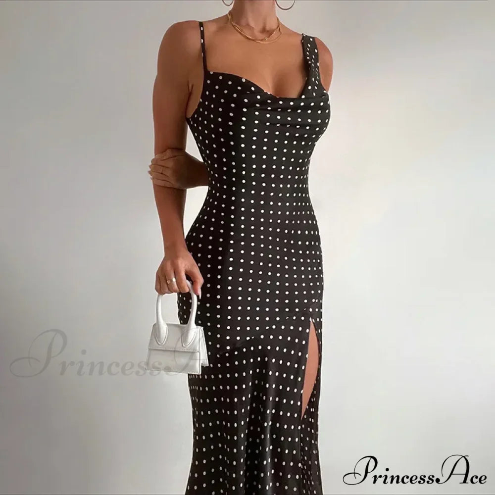 Fashion Polka Dots Draped Sexy Backless Maxi Dress image 2