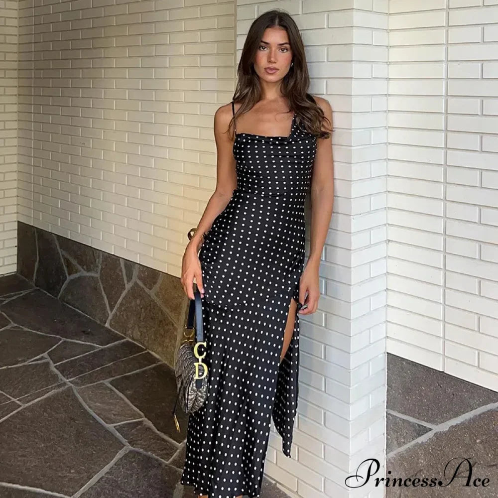 Fashion Polka Dots Draped Sexy Backless Maxi Dress image 1