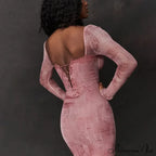 Fashion Print Bandage Corset Long Sleeve Fall Lace Clothes Midi Dress image 2