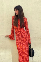 Fashion Print Fitted Crew Neck Maxi Dress image 2