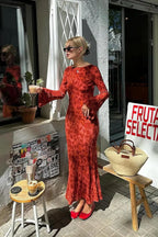Fashion Print Fitted Crew Neck Maxi Dress image 5