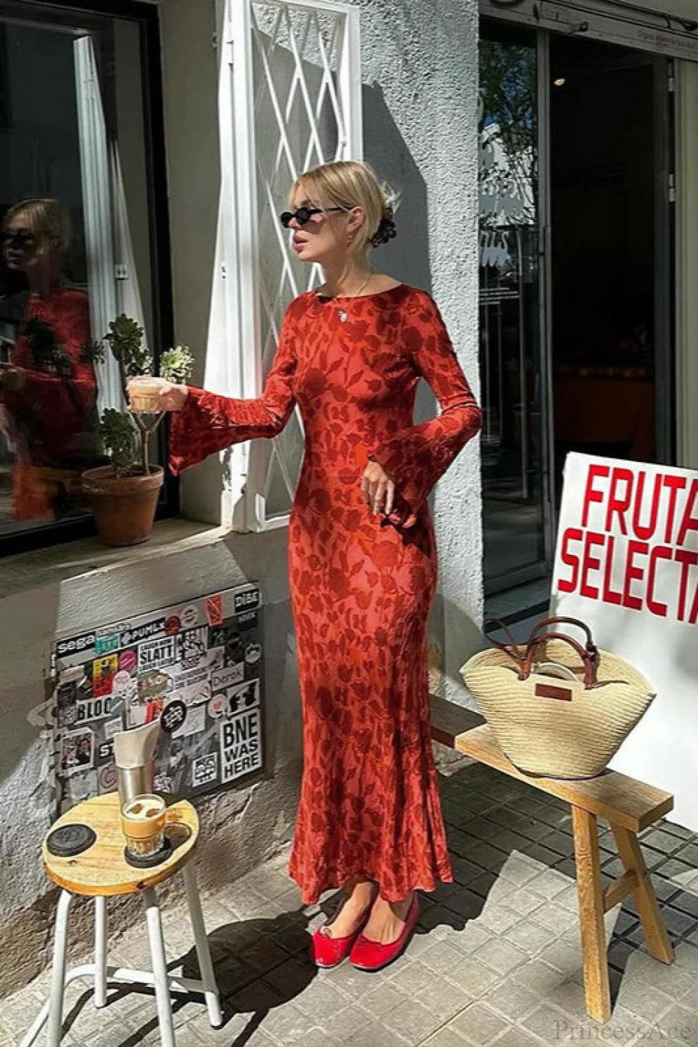 Fashion Print Fitted Crew Neck Maxi Dress image 5