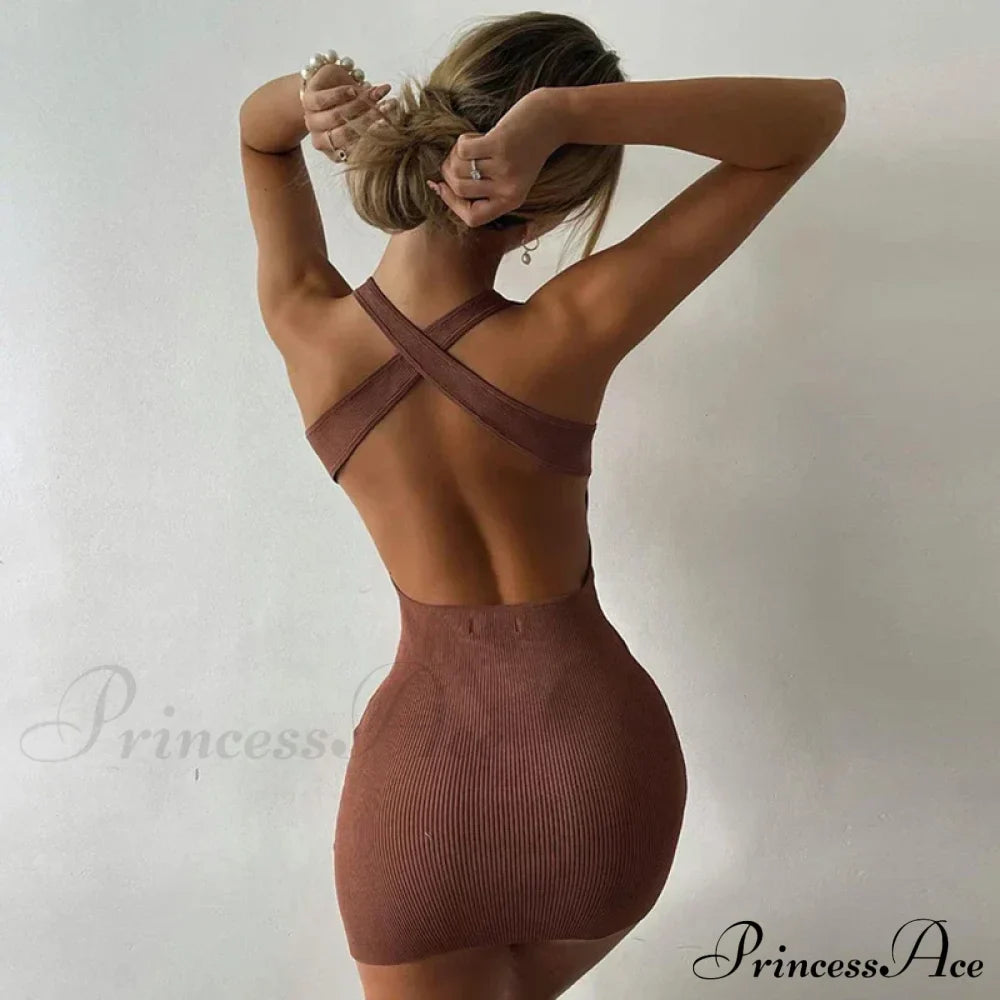 Fashion Ribbed Knitted Bandage Mini Dress image 2